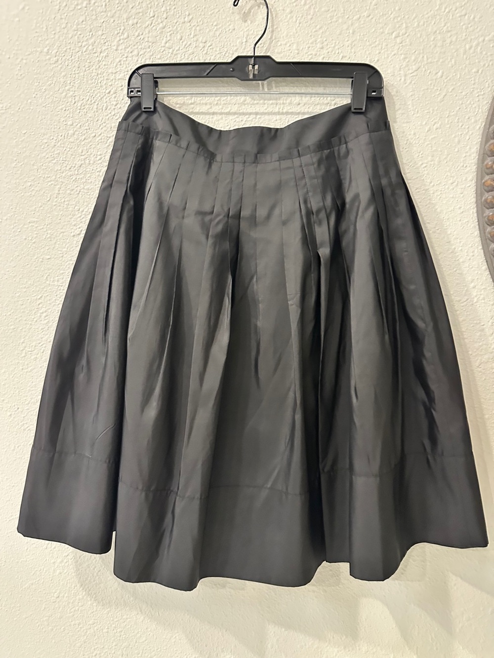 Black Silk Pleated A-Line Skirt